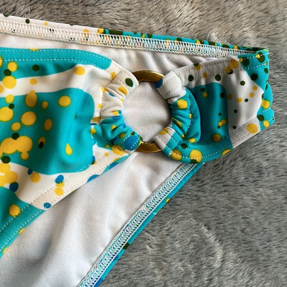 LA VIE EN ROSE💫Women’s Aqua/Yellow Printed Bikini Bottoms with Ring - Picture 6 of 11